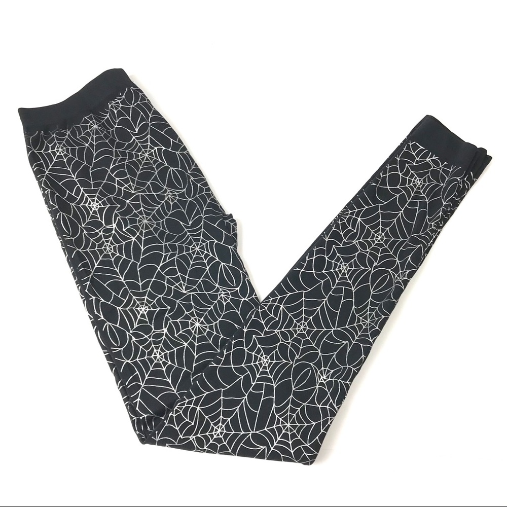 Black & Silver Spider Web Halloween Leggings S/M MC